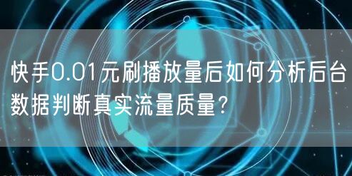 快手0.01元刷播放量后如何分析后台数据判断真实流量质量？